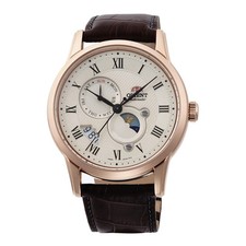 Automatique Montre Homme ORIENT SUN & MOON RA-AK0007S30B Cuir Brun Beige