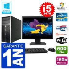 PC HP 6300 MT Ecran 27" i5-3470 RAM 16Go Disque 500Go Graveur DVD Wifi W7