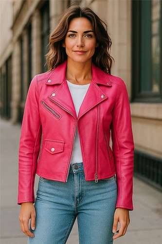 Veste cuir biker fuchsia - veste,