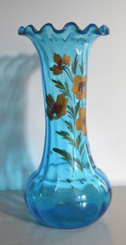 Grand vase verre bleu décor - verre,