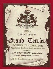 81/27 Etiquette Label BORDEAUX SUPÉRIEUR CHÂTEAU GRAND TERRIER 1983 BOUCHEREAU