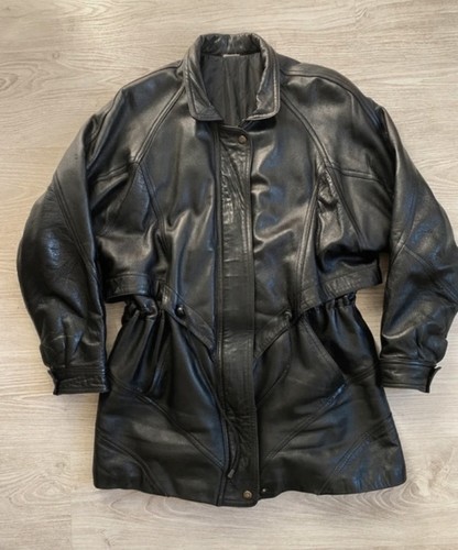 Veste longue cuir noir - , vintage