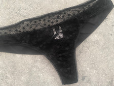 LUXE Tanga String noir motifs pois effet fine résille HUIT XS