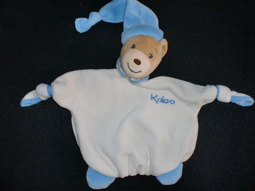 Doudou plat ours - blanc, bleu