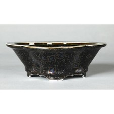Pot à bonsaï japonais HEIAN SENZAN forme mokko L17 cm H5,5 cm émail noir