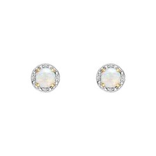 Rond Opale Et Boucles Oreilles Diamant 9ct or Jaune 375 Poinçonnée Britannique À