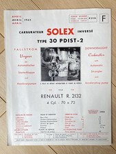 Brochure Fiche Technique Solex Type 30 PDIST-2 carburateur inversé