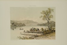 Lithographie couleur originale Lac d'Aiguebelette Savoie