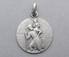French, Antique Religious Sterling Pendant. Saint Christopher, Jesus. By Tricard