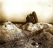 Tank allemand détruit Première Guerre mondiale 1914 WW1 Photo Verre Vintage