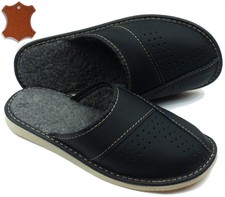 Chaussons mules cuir fourrure - chaussons,