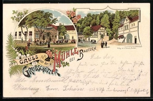 Lithographie bautzen auberge - lithographie, bautzen,
