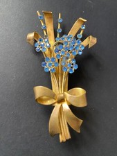 Broche Vintage Doliet-Paris-France / Monture Laiton / Fleurs strass / Années 50