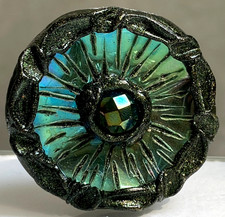 Bouton EXPEDIT vintage 35 mm - Résine verte fond brillant et perle années 50