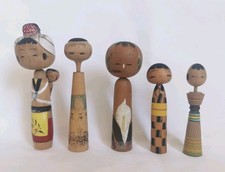 Kokeshi Lot de 5 Poupées Japonaises en Bois Vintage