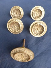 5 boutons tiroirs commode Empire Charles X ancien bronze Fleurs Dia. 5,3 cm