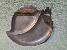 Ancien Vide-Poche 100% pur étain Hong Kong Forme pêche & feuille En Laiton 1970