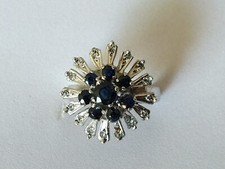 ANCIENNE BAGUE COCKTAIL ARGENT MASSIF SAPHIR TAILLE 55 vintage