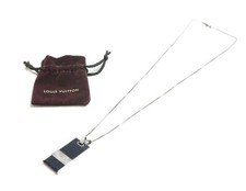 Authentique collier LOUIS VUITTON damier graphite plaque métallisé #4782