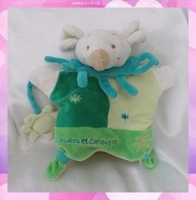 Doudou Peluche Plat Marionnette Souris Blanc Vert Soleil Doudou Et Compagnie