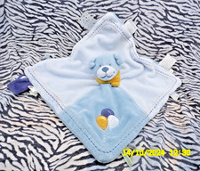 ? NOUKIES DOUDOU CHIEN BLEU BALLON ECHARPE ACHILLE PLAT TETINE 26/26CM NEUF