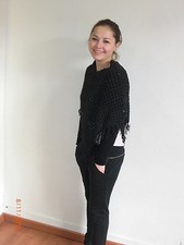 PONCHO CROCHET - NOIR - 100% COTON