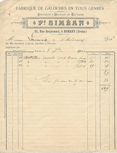 Romans facture 1900 - de, f