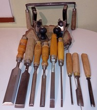 12 Outils Ancien Menuisier Rabots Ciseaux Bédanes Plane Gouges Muller Peugeot