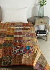 Couverture Vintage Patchwork Kantha Indienne Fait Main En Soie Pour Plage Hiver
