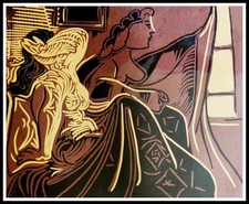 Pablo PICASSO : deux femmes près de la fenêtre, linogravure 1962