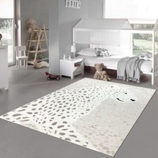 Tapis chambre d'enfant léopard doux effet aux personnes allergiques gris crème