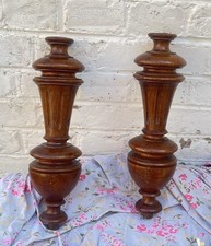 13" French Antique Pair Carved Wood Buffet Posts Pillars Columns Oak Furniture