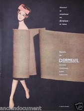 PUBLICITÉ 1958 DRALON ET LAINE FLANELLE DE DORMEUIL - ADVERTISING