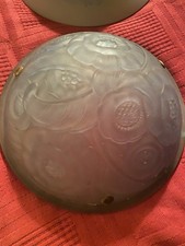 VASQUE de LUSTRE SUSPENSION VERRE moulé givré  BLEU - Art Nouveau Déco- XX° 1/2