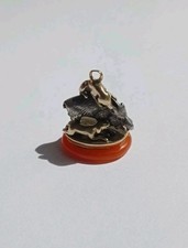 SCEAU EN OR & ARGENT. GOLD & SILVER SEAL. SCÈNE DE CHASSE. CORNALINE CARVED 