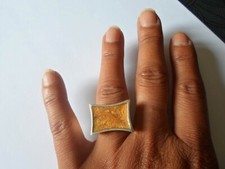 bague en argent massif, chevalière, rectangle de couleur marron marbré, t. 52