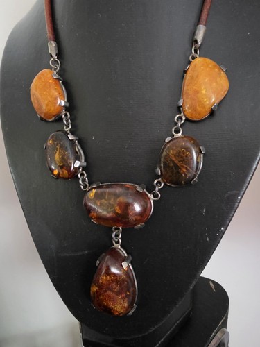 Argent perles ambre collier - et,