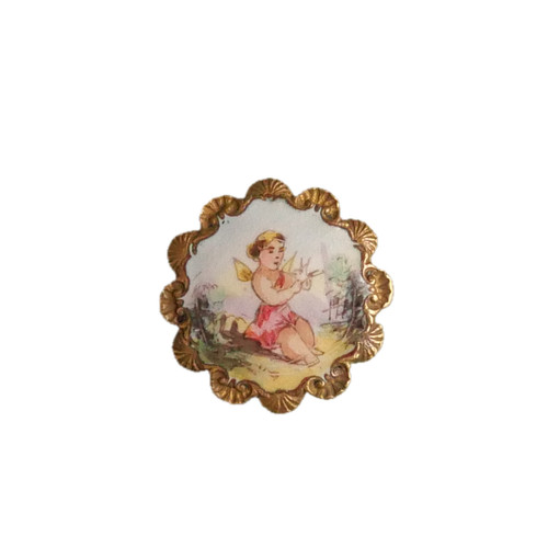 Bouton ancien émail peint - Émail,