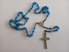 CHAPELET ANCIEN METAL ET PERLES BLEUES REF74143