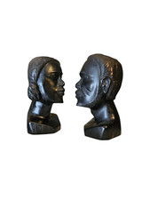 Madagascar - deux bustes en bois noirci - malgache art premier sculpture