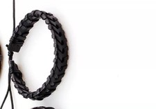 Bracelet Pour Homme En Cuir Noir Vintage Tissé Cadeaux Bijoux Homme