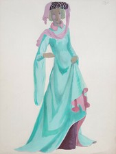 COSTUME MEDIEVAL Femme DESSIN ORIGINAL Gouache PEINTURE Mode THEATRE XX°