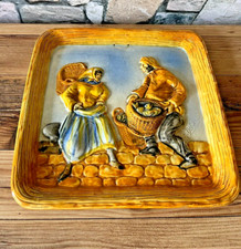 superbe plateau pêcheur céramique de Desvres signé René Delarue année 60