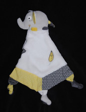 Doudou plat éléphant SAUTHON Baby Déco blanc gris feuille plume jaune Etat NEUF