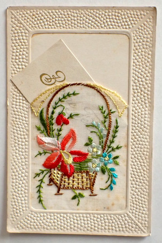 Cpa brodee panier fleurs - brodee, de