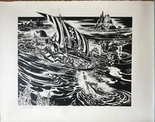 BURNE HOGARTH LITHOGRAPHIE ORIGINALE BD SIGNÉE TIRAGE 150 BON ÉTAT BFK RIVES