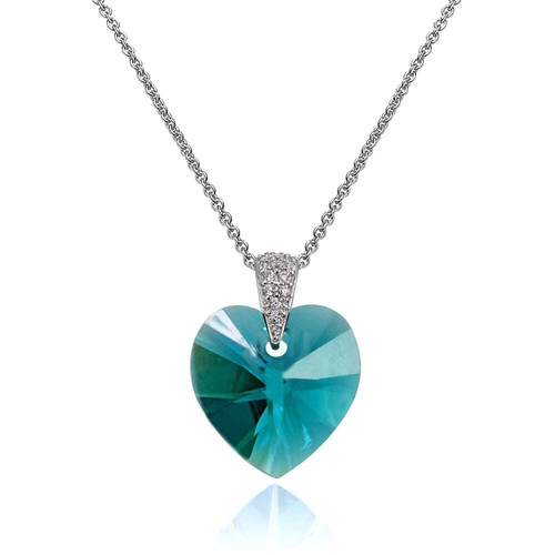 Coeur bleu zircone argent - &,