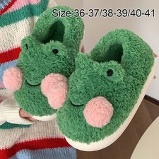 Pantoufles en peluche en forme de grenouille de dessin animé pour femmes