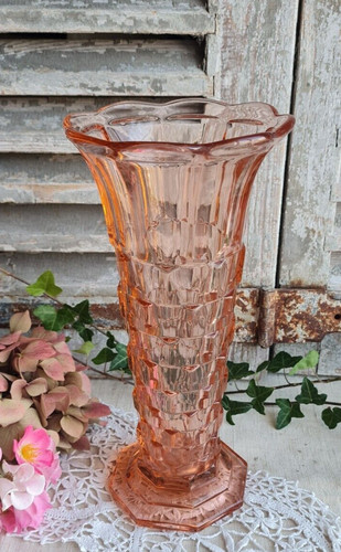 Ancien vase verre rose art - en,