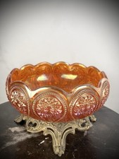 Coupe à fruit en Carnaval glass marigold sur pied monté en laiton XXe brockwitz